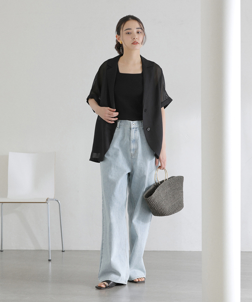 La TOTALITE（ラトータリテ）の「【洗える】シアーカラミハーフスリーブジャケット（その他アウター・レディース・オートミール/ブラック・FREE）」の6枚目の写真