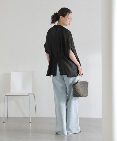 La TOTALITE（ラトータリテ）の「【洗える】シアーカラミハーフスリーブジャケット（その他アウター・レディース・オートミール/ブラック・FREE）」の8枚目の写真