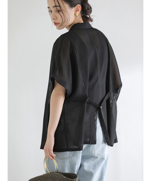 La TOTALITE（ラトータリテ）の「【洗える】シアーカラミハーフスリーブジャケット（その他アウター・レディース・オートミール/ブラック・FREE）」の10枚目の写真