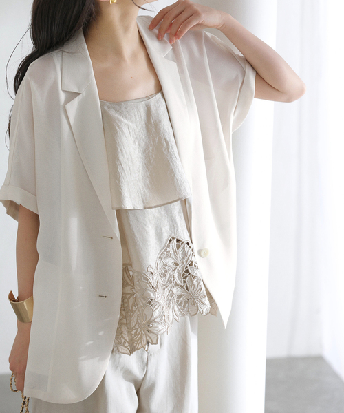 La TOTALITE（ラトータリテ）の「【洗える】シアーカラミハーフスリーブジャケット（その他アウター・レディース・オートミール/ブラック・FREE）」の4枚目の写真