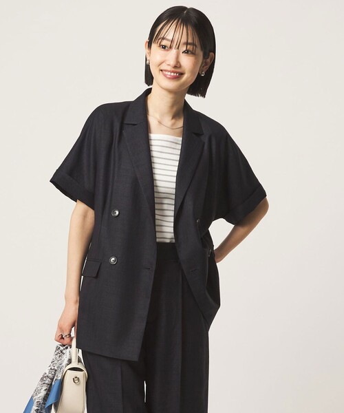 green label relaxing（グリーンレーベルリラクシング）の「［size SHORTあり］ライト リネンライク ハーフスリーブ ジャケット UVカット 通気性（テーラードジャケット・レディース・ダークブラウン/ネイビー/ナチュラル・SHORT/FREE）」の21枚目の写真