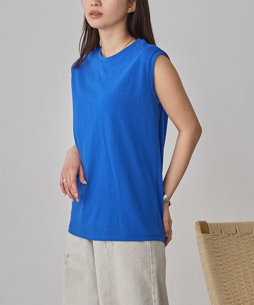 hunch(ハンチ)の「ベーシック ノースリーブトップス(Tシャツ/カットソー・レディース・ブラウン/ブルー/オフホワイト/ブラック/イエロー/レッド/アイボリー/チョコ・FREE)」の22枚目の写真