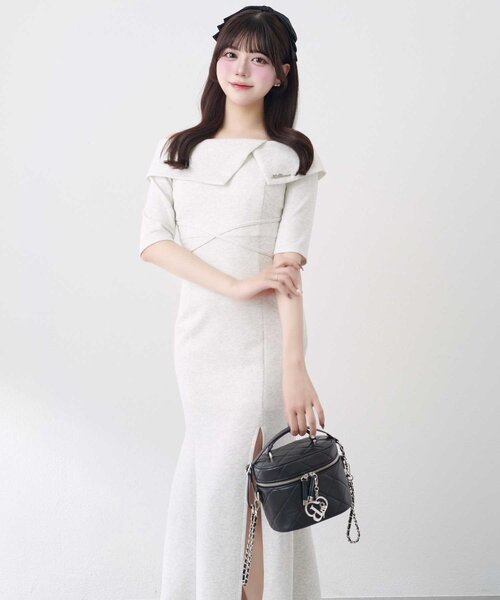 Belle Charme サイドボタンワンピース Belle Charme】Offshoulder Collar Mermaid Onepiece（ワンピース