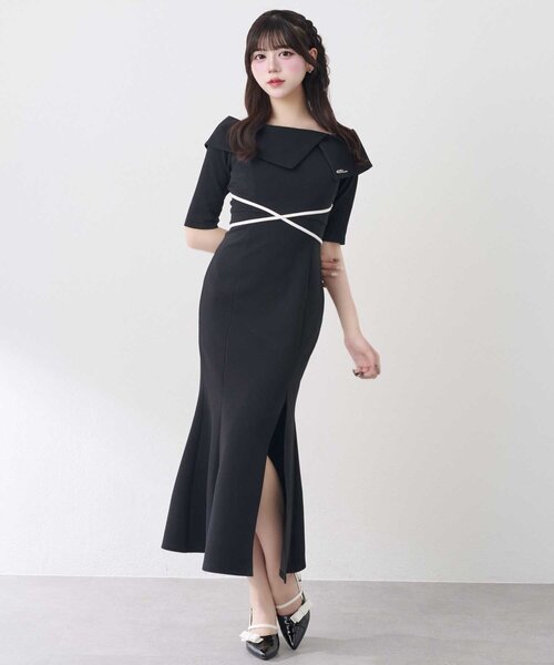 OLIVE des OLIVE(オリーブデオリーブ)の「【Belle Charme】Offshoulder Collar Mermaid Onepiece(ワンピース・レディース・ベージュ/オートミール/ブラック・FREE)」の2枚目の写真