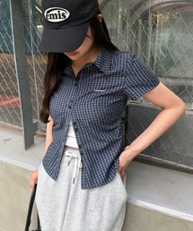 RAY CASSIN | 【7色展開  ラインストーン / ドット/ ストライプ / チェック】胸刺繍コンパクト半袖シャツ(シャツ/ブラウス)