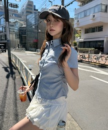 RAY CASSIN | 【7色展開  ラインストーン / ドット/ ストライプ / チェック】胸刺繍コンパクト半袖シャツ(シャツ/ブラウス)