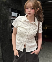 RAY CASSIN（レイカズン）の「【7色展開  ラインストーン / ドット/ ストライプ / チェック】胸刺繍コンパクト半袖シャツ（シャツ/ブラウス）」