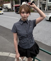 RAY CASSIN（レイカズン）の「【7色展開  ラインストーン / ドット/ ストライプ / チェック】胸刺繍コンパクト半袖シャツ（シャツ/ブラウス）」