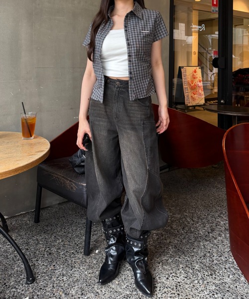 RAY CASSIN（レイカズン）の「【7色展開  ラインストーン / ドット/ ストライプ / チェック】胸刺繍コンパクト半袖シャツ（シャツ/ブラウス・レディース・ブルー系その他3/ブルー系その他2/グレー系その他/ホワイト系その他2/ブルー系その他/ブラウン系その他3/ホワイト系その他3・FREE）」の17枚目の写真