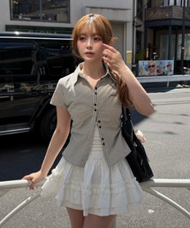 RAY CASSIN（レイカズン）の「【7色展開  ラインストーン / ドット/ ストライプ / チェック】胸刺繍コンパクト半袖シャツ（シャツ/ブラウス）」