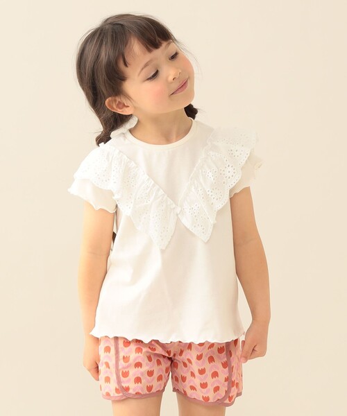 BEAMS mini(ビームスミニ)の「コットン レース Tシャツ 2026SS (90~140cm)(Tシャツ/カットソー・キッズ・オフホワイト/レッド系その他・90/110/120/130/140/100)」の3枚目の写真