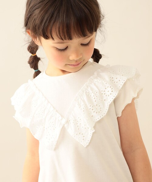 BEAMS mini(ビームスミニ)の「コットン レース Tシャツ 2026SS (90~140cm)(Tシャツ/カットソー・キッズ・オフホワイト/レッド系その他・90/110/120/130/140/100)」の4枚目の写真