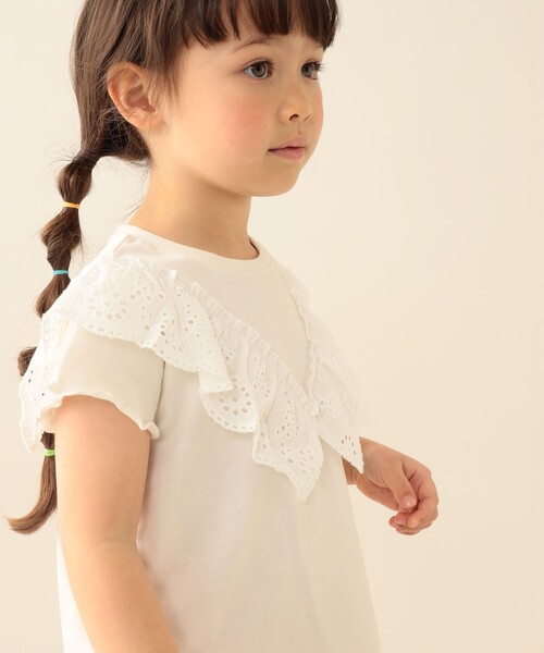 BEAMS mini(ビームスミニ)の「コットン レース Tシャツ 2026SS (90~140cm)(Tシャツ/カットソー・キッズ・オフホワイト/レッド系その他・90/110/120/130/140/100)」の5枚目の写真