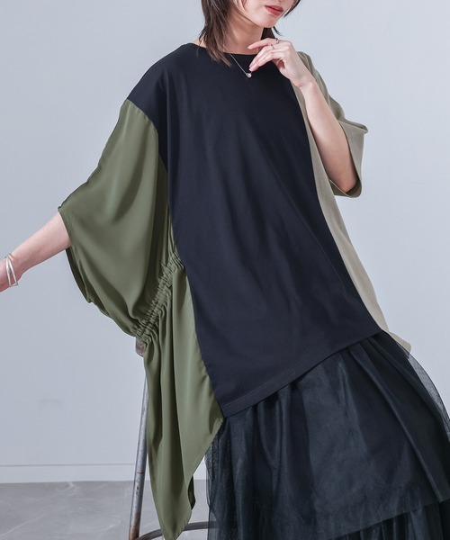 kOhAKU(コハク)の「シフォンシャーリングアシメカットソー(Tシャツ/カットソー・レディース・ブラック/グレー・FREE)」の2枚目の写真