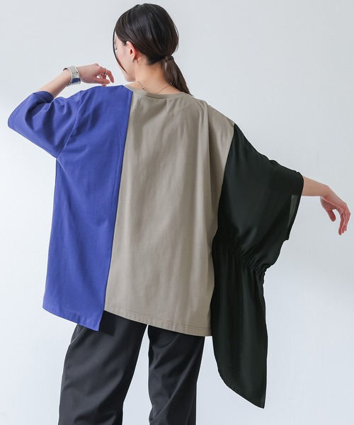 kOhAKU(コハク)の「シフォンシャーリングアシメカットソー(Tシャツ/カットソー・レディース・ブラック/グレー・FREE)」の5枚目の写真