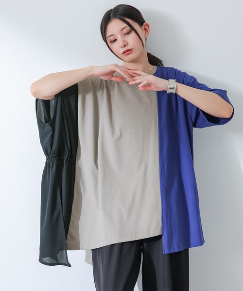 kOhAKU(コハク)の「シフォンシャーリングアシメカットソー(Tシャツ/カットソー・レディース・ブラック/グレー・FREE)」の4枚目の写真
