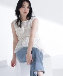 NATURAL BEAUTY BASIC | チュールシャーリングブラウス(シャツ/ブラウス)