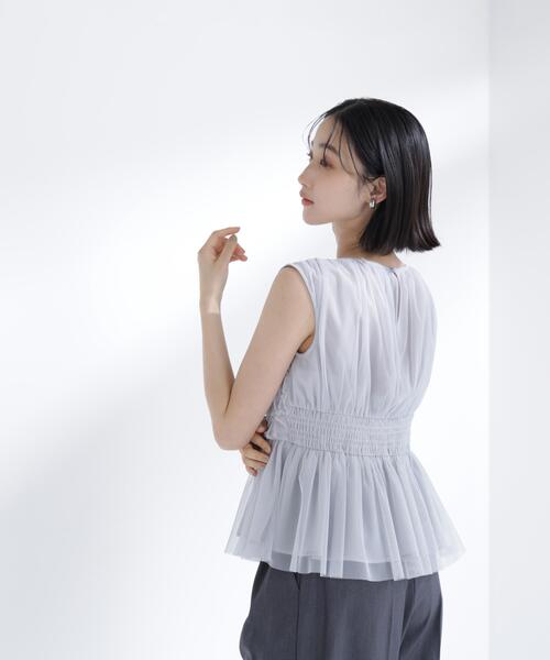 NATURAL BEAUTY BASIC（ナチュラルビューティーベーシック）の「チュールシャーリングブラウス（シャツ/ブラウス・レディース・ブラウン/ブルー/オフホワイト・ﾌﾘ-）」の6枚目の写真