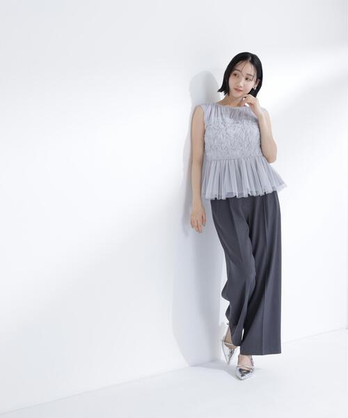 NATURAL BEAUTY BASIC（ナチュラルビューティーベーシック）の「チュールシャーリングブラウス（シャツ/ブラウス・レディース・ブラウン/ブルー/オフホワイト・ﾌﾘ-）」の9枚目の写真