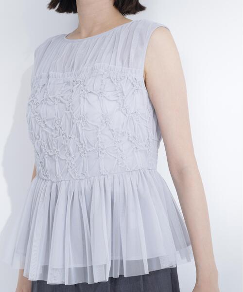 NATURAL BEAUTY BASIC（ナチュラルビューティーベーシック）の「チュールシャーリングブラウス（シャツ/ブラウス・レディース・ブラウン/ブルー/オフホワイト・ﾌﾘ-）」の15枚目の写真