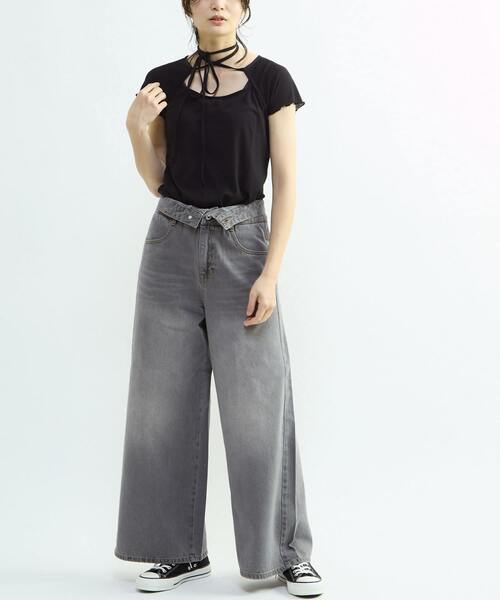 CONVERSE TOKYO(コンバーストウキョウ)の「2WAY SHEER STRAP TEE(Tシャツ/カットソー・レディース・ライトベージュ/ブラック・FREE)」の5枚目の写真