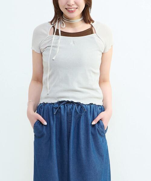 CONVERSE TOKYO(コンバーストウキョウ)の「2WAY SHEER STRAP TEE(Tシャツ/カットソー・レディース・ライトベージュ/ブラック・FREE)」の10枚目の写真