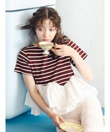 ペプラムトップス ボーダーカットソー」に該当するTシャツ/カットソー