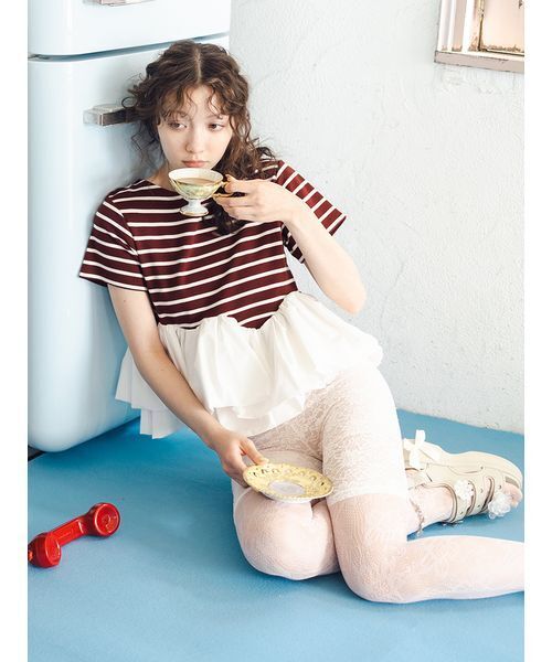 FURFUR(ファーファー)の「ペプラムボーダーTシャツ(Tシャツ/カットソー・レディース・ブラック/ホワイト/バーガンディー・F)」の10枚目の写真