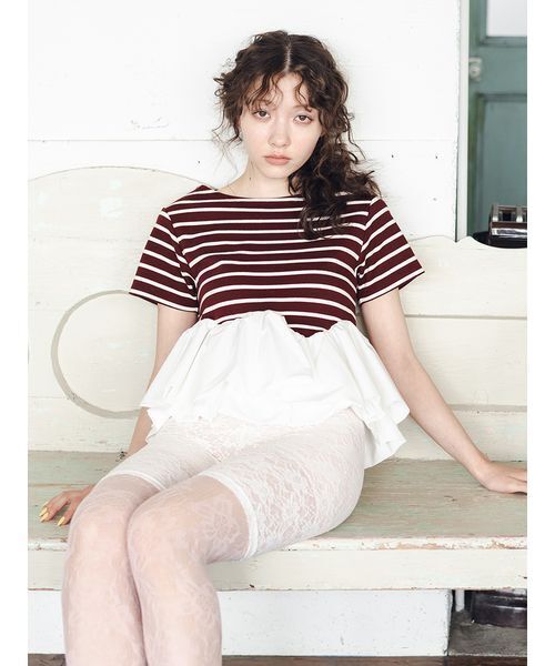 FURFUR(ファーファー)の「ペプラムボーダーTシャツ(Tシャツ/カットソー・レディース・ブラック/ホワイト/バーガンディー・F)」の11枚目の写真