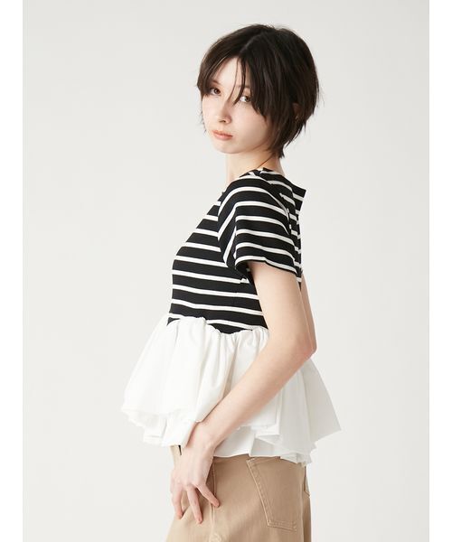 FURFUR(ファーファー)の「ペプラムボーダーTシャツ(Tシャツ/カットソー・レディース・ブラック/ホワイト/バーガンディー・F)」の15枚目の写真