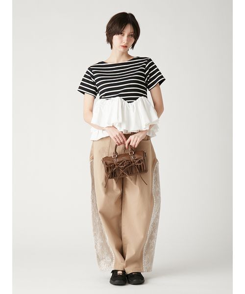 FURFUR(ファーファー)の「ペプラムボーダーTシャツ(Tシャツ/カットソー・レディース・ブラック/ホワイト/バーガンディー・F)」の5枚目の写真