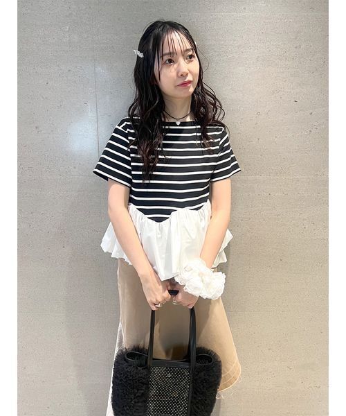 FURFUR(ファーファー)の「ペプラムボーダーTシャツ(Tシャツ/カットソー・レディース・ブラック/ホワイト/バーガンディー・F)」の7枚目の写真