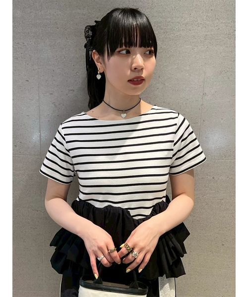 FURFUR(ファーファー)の「ペプラムボーダーTシャツ(Tシャツ/カットソー・レディース・ブラック/ホワイト/バーガンディー・F)」の8枚目の写真
