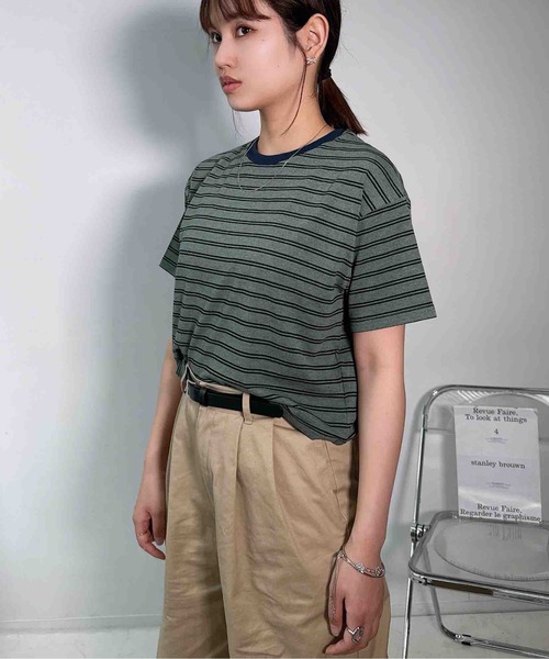 AS KNOW AS plus(アズノゥアズプラス)の「〇マルチボーダー半袖Tシャツ【接触冷感】(Tシャツ/カットソー・レディース・グレー系/ホワイト系/グリーン系/ブラック系・FREE)」の5枚目の写真