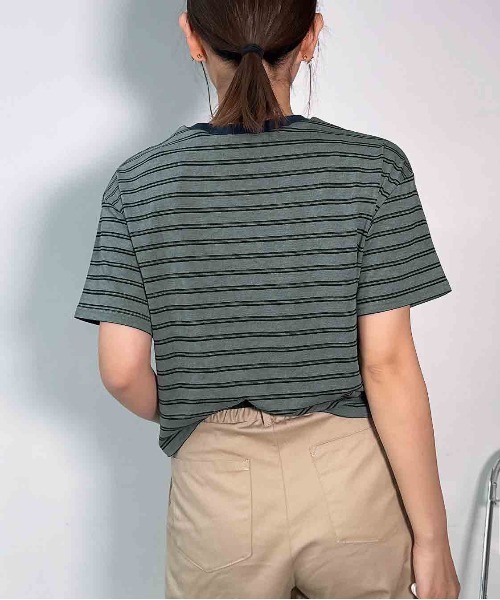 AS KNOW AS plus(アズノゥアズプラス)の「〇マルチボーダー半袖Tシャツ【接触冷感】(Tシャツ/カットソー・レディース・グレー系/ホワイト系/グリーン系/ブラック系・FREE)」の8枚目の写真