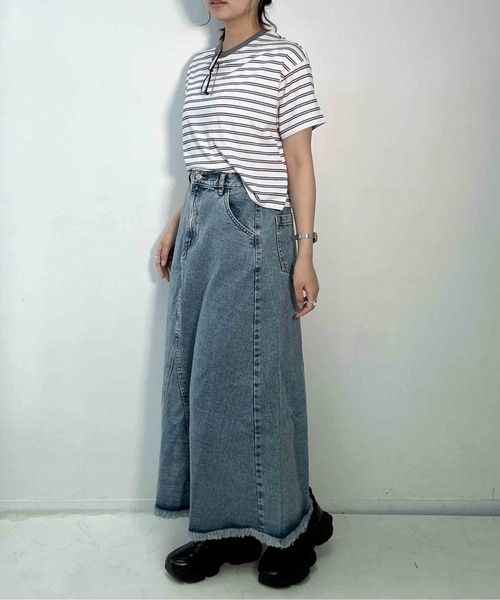 AS KNOW AS plus(アズノゥアズプラス)の「〇マルチボーダー半袖Tシャツ【接触冷感】(Tシャツ/カットソー・レディース・グレー系/ホワイト系/グリーン系/ブラック系・FREE)」の17枚目の写真