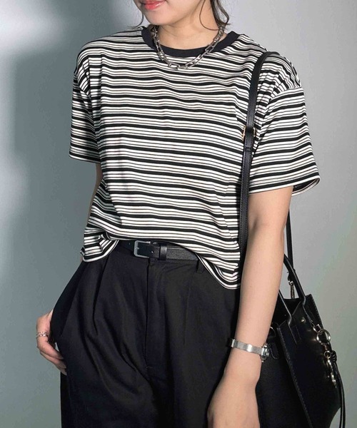 AS KNOW AS plus(アズノゥアズプラス)の「〇マルチボーダー半袖Tシャツ【接触冷感】(Tシャツ/カットソー・レディース・グレー系/ホワイト系/グリーン系/ブラック系・FREE)」の21枚目の写真
