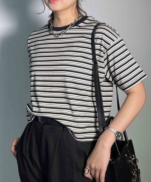 AS KNOW AS plus(アズノゥアズプラス)の「〇マルチボーダー半袖Tシャツ【接触冷感】(Tシャツ/カットソー・レディース・グレー系/ホワイト系/グリーン系/ブラック系・FREE)」の22枚目の写真