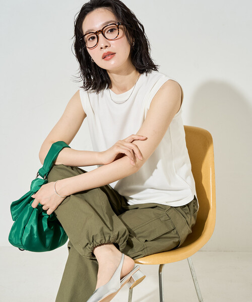 FREAK'S STORE（フリークスストア）の「限定展開　<抗菌防臭・接触冷感>MINT(ミント) クルーネック ノースリーブ Tシャツ（Tシャツ/カットソー・レディース・オリーブ/オレンジ/ピンク/ブラウン/ブラック/サックスブルー/オフホワイト・LARGE/MEDIUM/SMALL）」の10枚目の写真