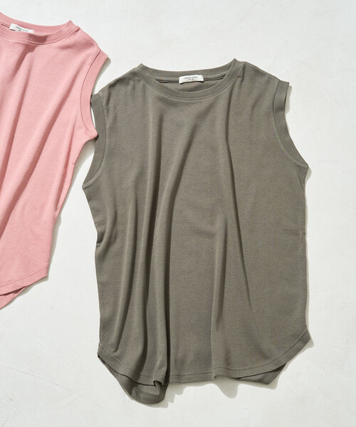 FREAK'S STORE（フリークスストア）の「限定展開　<抗菌防臭・接触冷感>MINT(ミント) クルーネック ノースリーブ Tシャツ（Tシャツ/カットソー・レディース・オリーブ/オレンジ/ピンク/ブラウン/ブラック/サックスブルー/オフホワイト・LARGE/MEDIUM/SMALL）」の22枚目の写真