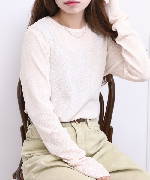 FUNALIVE（ファンアライブ）の「LE MELANGE ワッフルシアーインナーTシャツ 長袖（Tシャツ/カットソー・レディース・オレンジ/キナリ・FREE）」の3枚目の写真