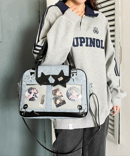 gossip!ロサンゼルス(ゴシップロサンゼルス)の「【Y2Kガーリー】レトロ痛バッグ 大容量ショルダー/斜め掛け/トートバッグ(ディスプレイボード付き)(ショルダーバッグ・レディース・ブルー/ダークグレー・FREE)」の6枚目の写真
