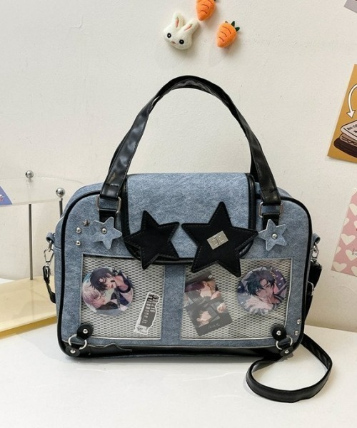 gossip!ロサンゼルス(ゴシップロサンゼルス)の「【Y2Kガーリー】レトロ痛バッグ 大容量ショルダー/斜め掛け/トートバッグ(ディスプレイボード付き)(ショルダーバッグ・レディース・ブルー/ダークグレー・FREE)」の9枚目の写真