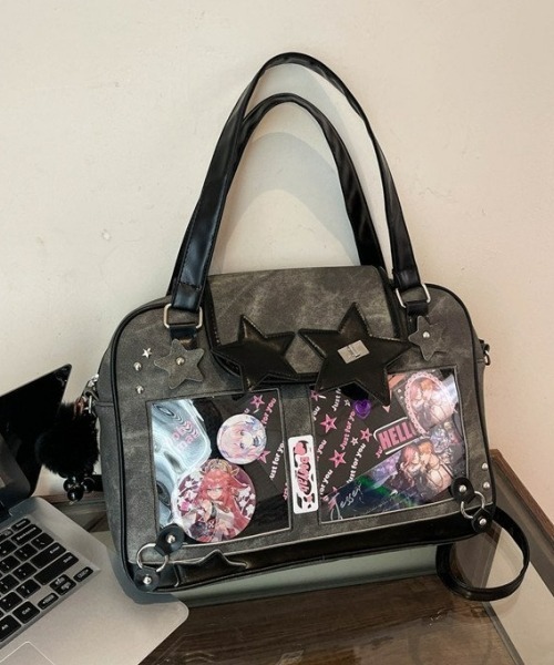 gossip!ロサンゼルス(ゴシップロサンゼルス)の「【Y2Kガーリー】レトロ痛バッグ 大容量ショルダー/斜め掛け/トートバッグ(ディスプレイボード付き)(ショルダーバッグ・レディース・ブルー/ダークグレー・FREE)」の12枚目の写真