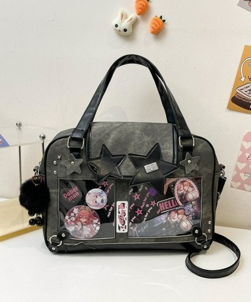 gossip!ロサンゼルス(ゴシップロサンゼルス)の「【Y2Kガーリー】レトロ痛バッグ 大容量ショルダー/斜め掛け/トートバッグ(ディスプレイボード付き)(ショルダーバッグ・レディース・ブルー/ダークグレー・FREE)」の13枚目の写真