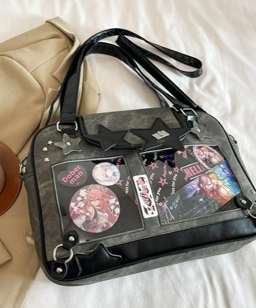 gossip!ロサンゼルス(ゴシップロサンゼルス)の「【Y2Kガーリー】レトロ痛バッグ 大容量ショルダー/斜め掛け/トートバッグ(ディスプレイボード付き)(ショルダーバッグ・レディース・ブルー/ダークグレー・FREE)」の14枚目の写真