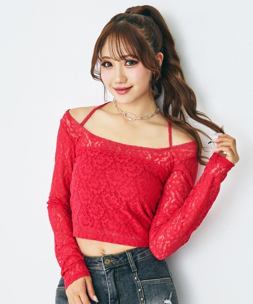ANAP(アナップ)の「eggモデル せりなコラボ レーストップス(Tシャツ/カットソー・レディース・ホワイト/レッド/ブラック/ブルー・XS/S)」の4枚目の写真