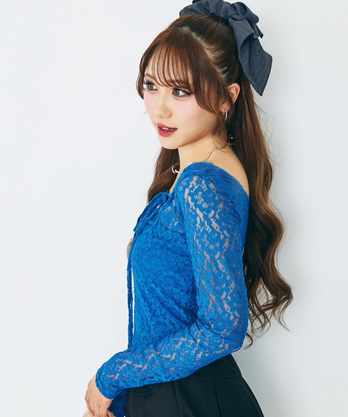 ANAP(アナップ)の「eggモデル せりなコラボ レーストップス(Tシャツ/カットソー・レディース・ホワイト/レッド/ブラック/ブルー・XS/S)」の3枚目の写真