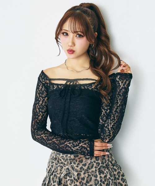 ANAP(アナップ)の「eggモデル せりなコラボ レーストップス(Tシャツ/カットソー・レディース・ホワイト/レッド/ブラック/ブルー・XS/S)」の8枚目の写真