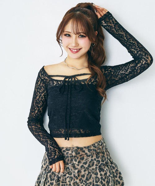 ANAP(アナップ)の「eggモデル せりなコラボ レーストップス(Tシャツ/カットソー・レディース・ホワイト/レッド/ブラック/ブルー・XS/S)」の9枚目の写真